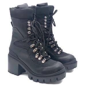 Women's Black Lug Sole Lace-Up Combat Boots